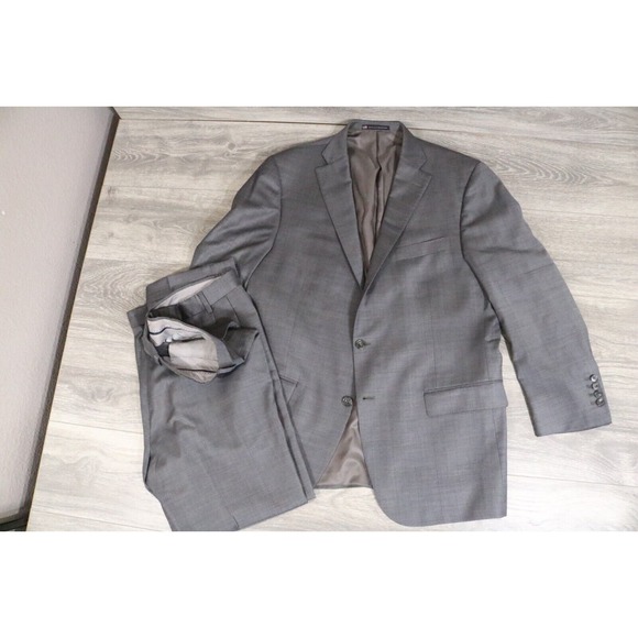 54L Hart Schaffner Marx Gray Wool 2-Piece Suit Trousers Jacket Pants 39 - Picture 1 of 15